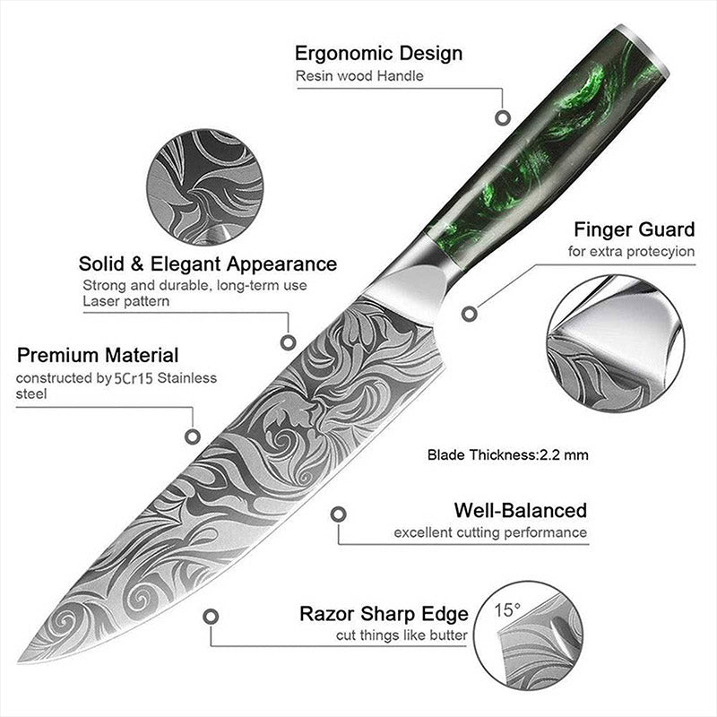 EMERALD SERIES DAMASCUS PATTERN  SEIKO CRAFTED JAPANESE CHEF'S KNIFE SET