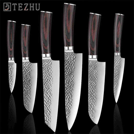 HAMMERED STAINLESS STEEL SERIES 6-PIECE PROFESSIONAL KITCHEN KNIFE SET COOKING TOOLS
