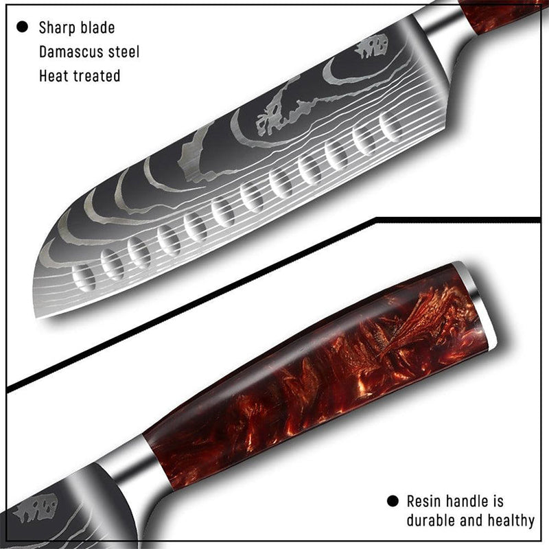 HOLY FIRE SERIES DAMASCUS PATTERN  SEIKO CRAFTED JAPANESE CHEF'S KNIFE SET