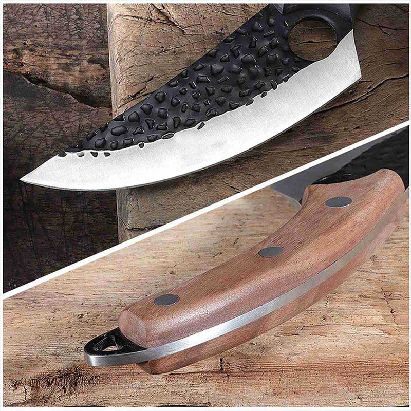 Chef's Knife Handforged High Carbon Steel 26C3 Water Quenched Brut De Forge  Finish Forced Patina Handmade 