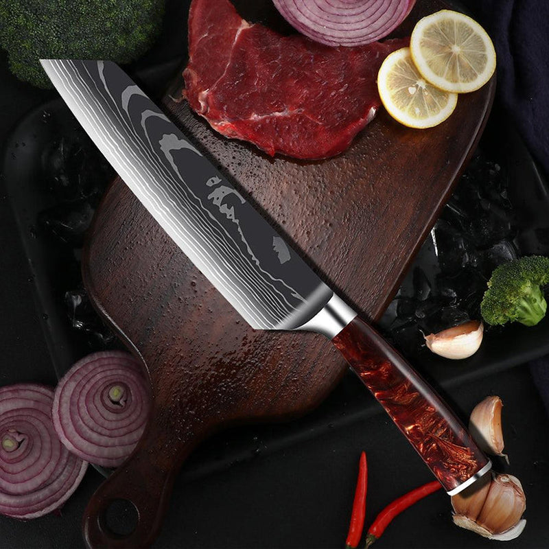 HOLY FIRE SERIES DAMASCUS PATTERN  SEIKO CRAFTED JAPANESE CHEF'S KNIFE SET
