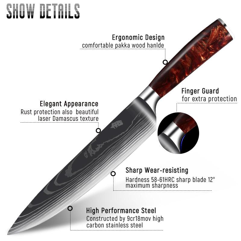 Stainless Steel Kitchen Knife Set Japanese Damascus Pattern