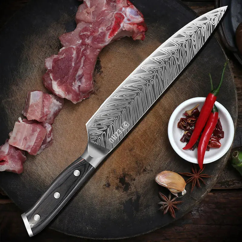 Top quality Black Samurai chef knife with fishbone pattern.