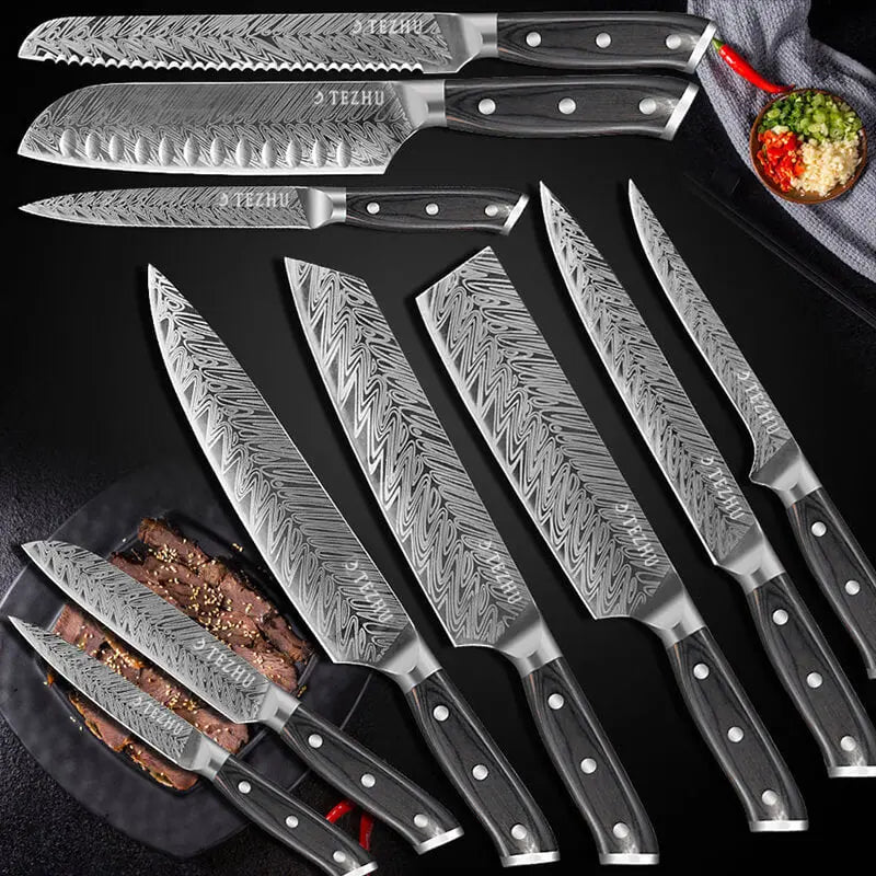 Versatile kitchen knife set for kitchen tasks.