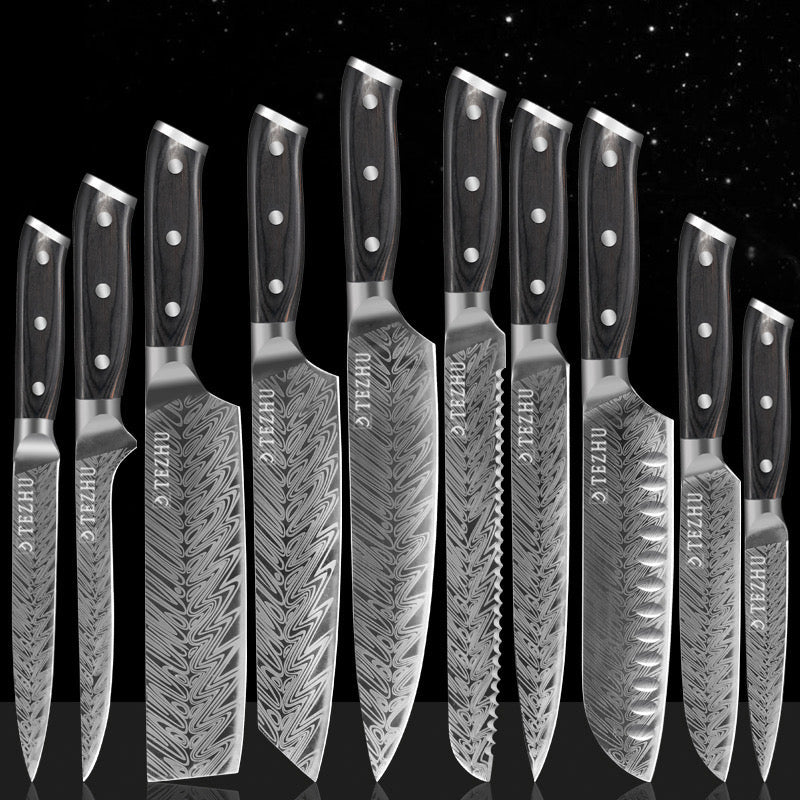 BLACK SAMURAI DAMASCUS STAINLESS STEEL 10-PIECE CHEF'S  KNIFE SET