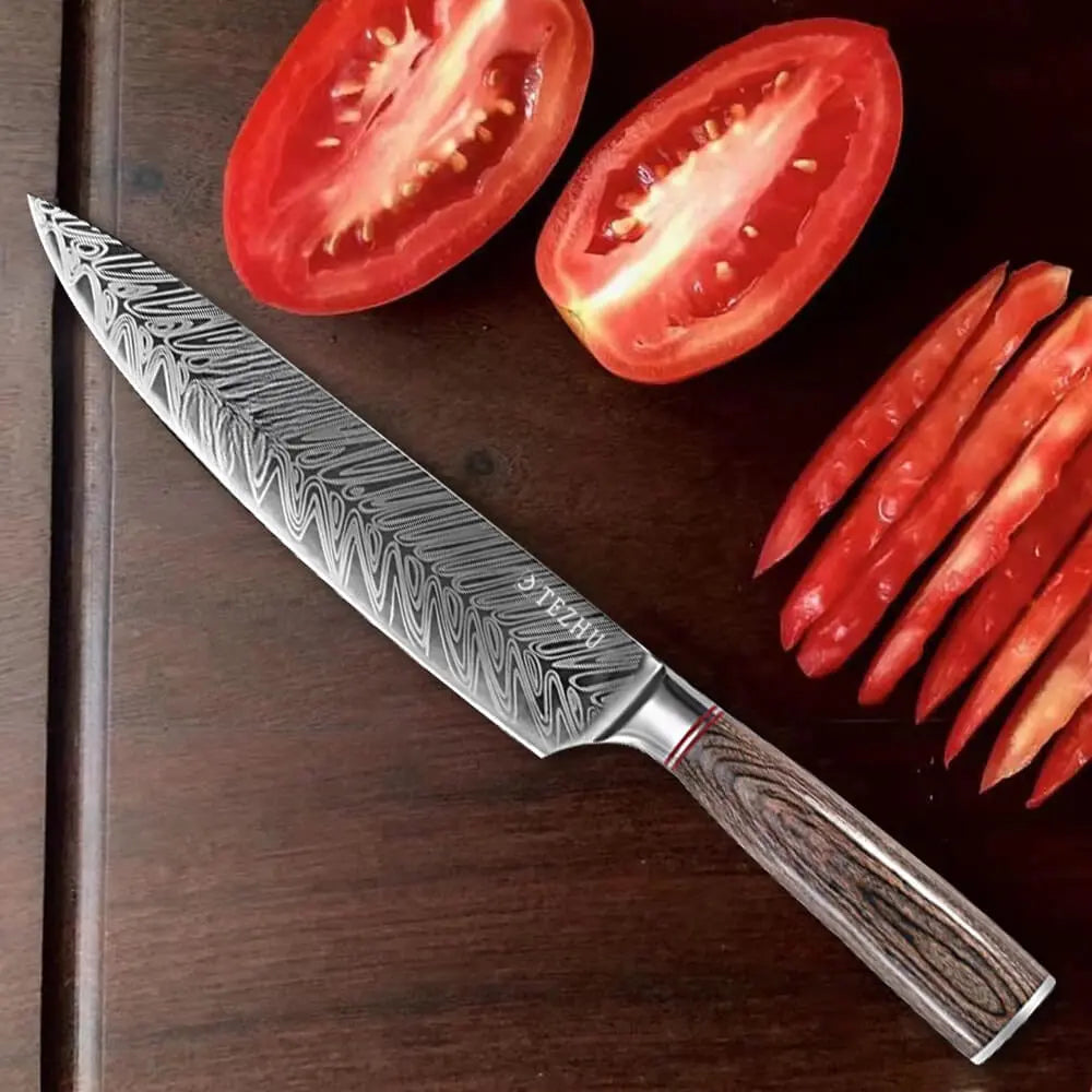 Professional 8-inch chef knife made from high-carbon steel, ideal for slicing and dicing.