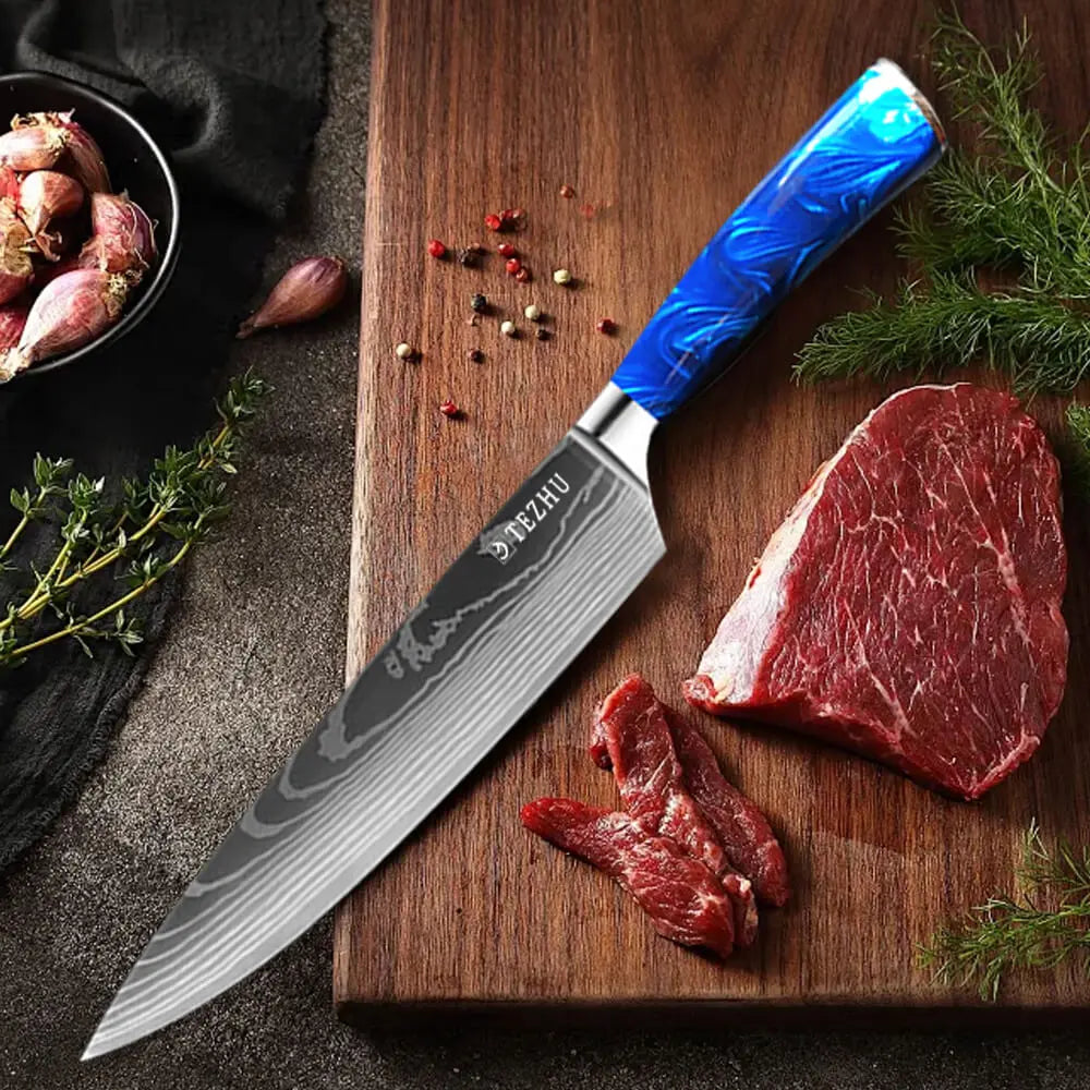 Professional chef knife cuts fruits and vegetables easily