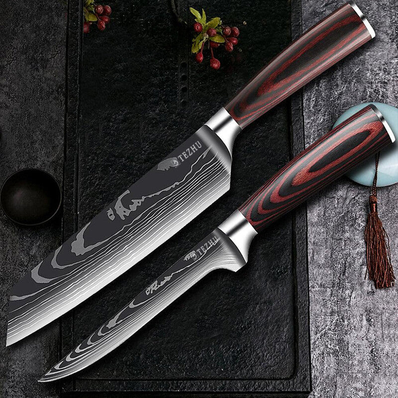 CLASSIC SERIES PREMIUM DAMASCUS PATTERN 10-PIECE JAPANESE  KITCHEN KNIFE SET