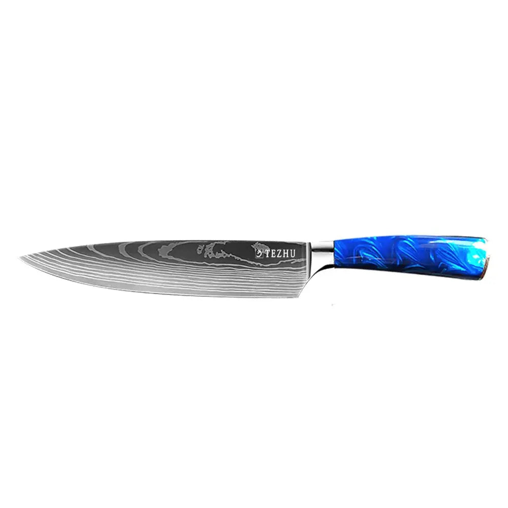 Professional blue rose chef knife cuts fruits and vegetables