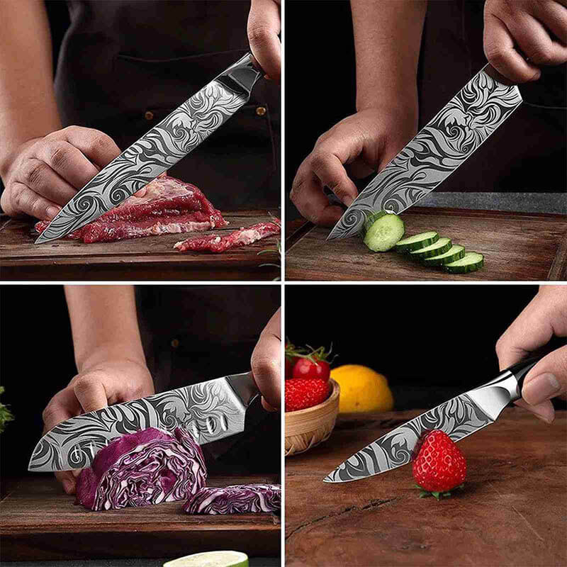 cutting fruits with purple knife